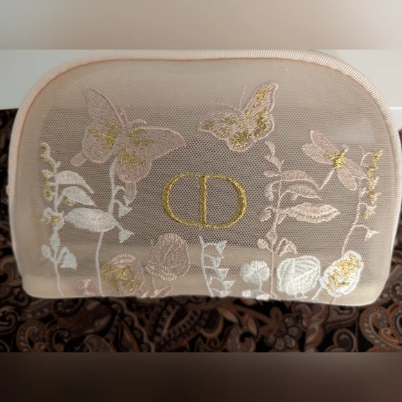 Dior Cream Floral Embroidered Cosmetic Bag New With Box - Picture 2 of 6